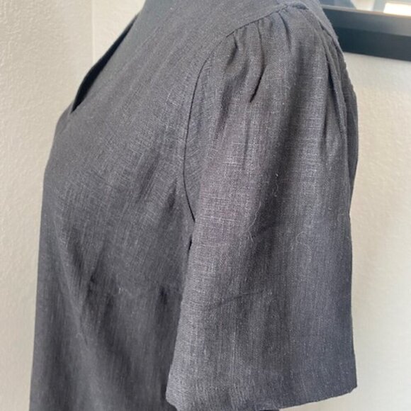 NWT NICOLE MILLER Original Black Linen Short Sleeve VNeck Dress Medium - Picture 8 of 16